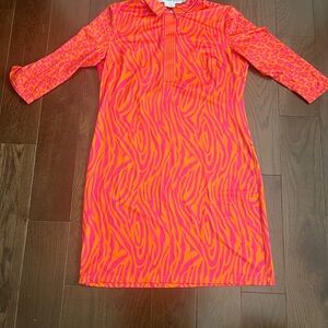 Gretchen Scott Vibrant Pink and Orange Animal Print Dress